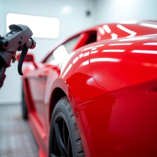 एक कार जिसे कस्टम कैंडी लाल रंग में रंगा जा रहा है